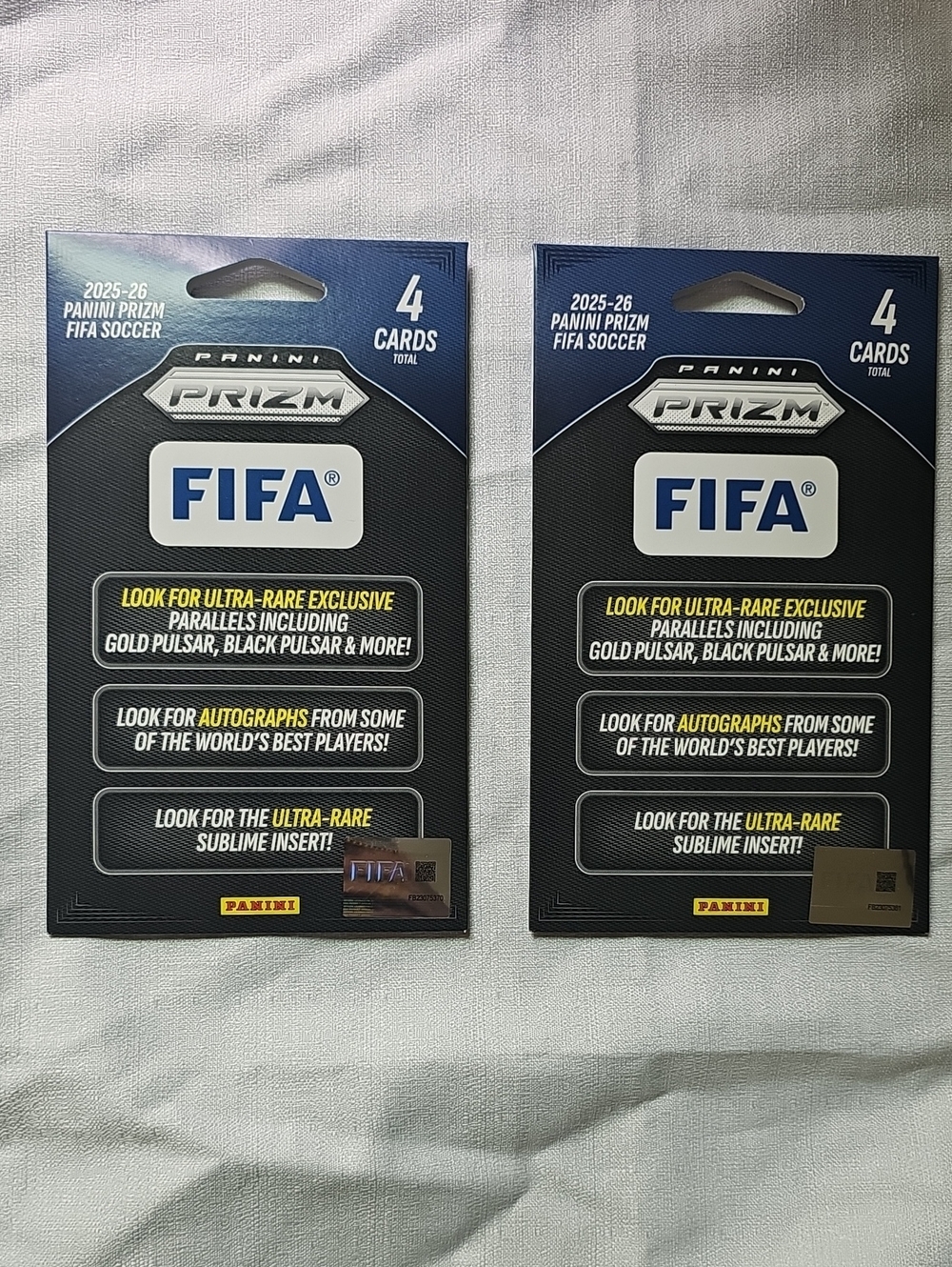Panini Prizm FIFA Soccer 2025-26 (Lot of 2 Packs) 4 Cards Per Pack Sealed New